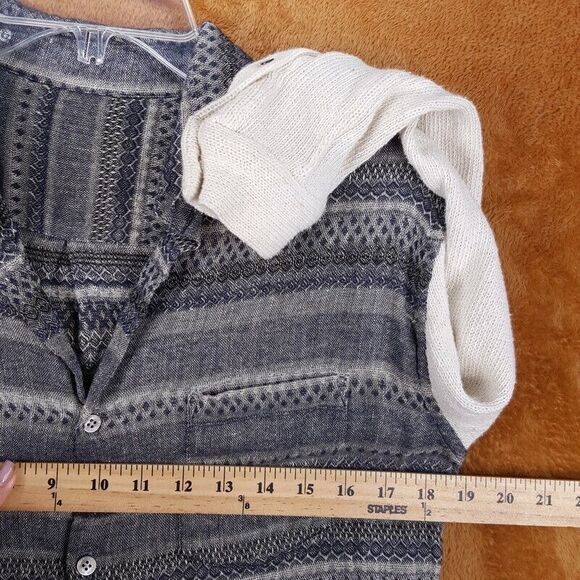 OPENING CEREMONY Top Womens Small Gray Stripe Button Up Shirt Pocket Linen Wool - Picture 5 of 7